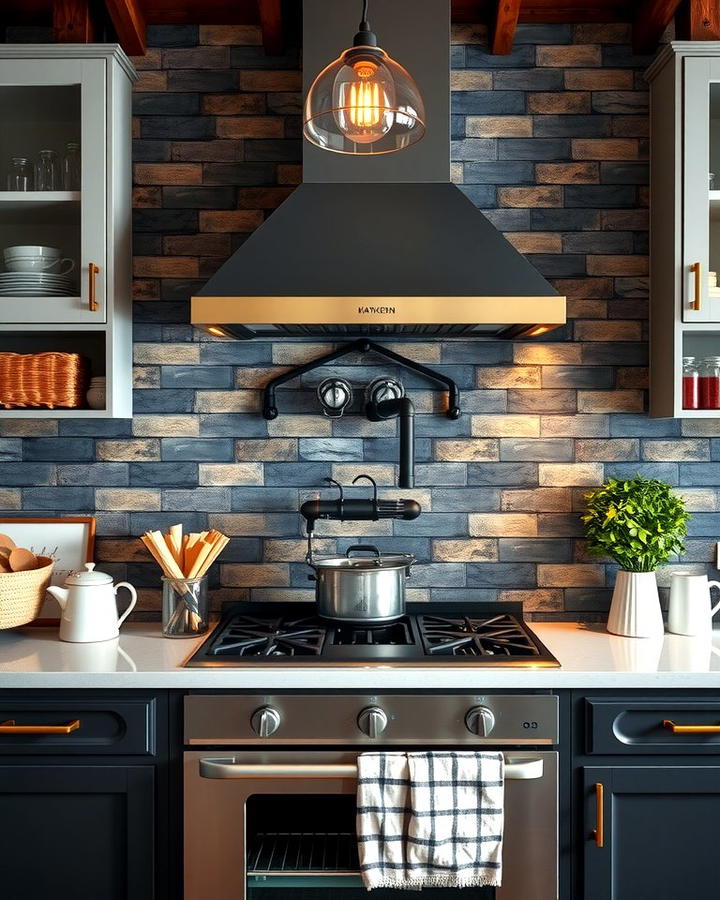 Black Brick Veneer Backsplash