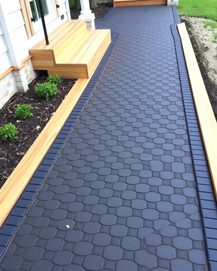 Black Brick Walkway Paired with Wooden Accents