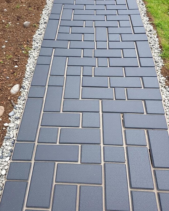 Black Brick Walkway with Decorative Gravel Fill