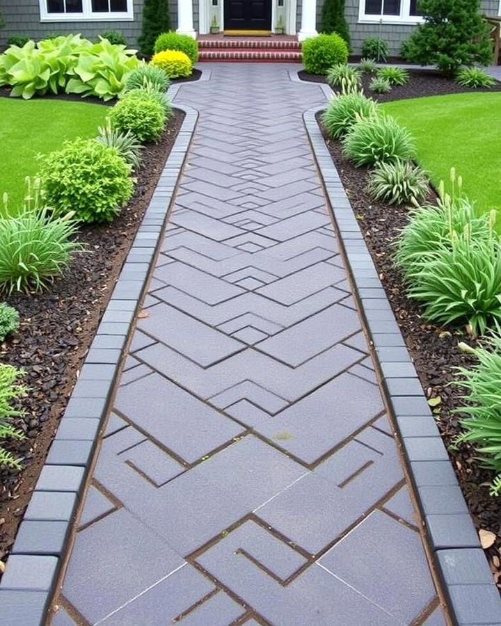 Black Brick Walkway with Geometric Patterns