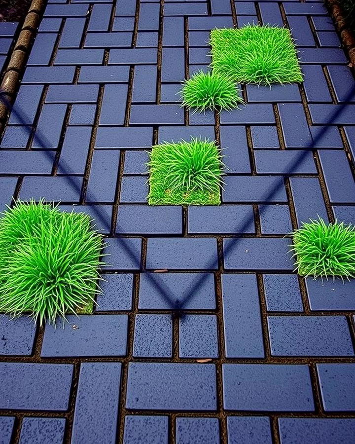 Black Brick Walkway with Grass Inlays