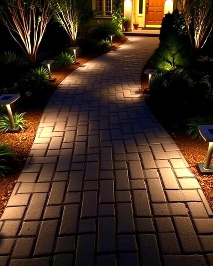 Black Brick Walkway with Lighting Accents