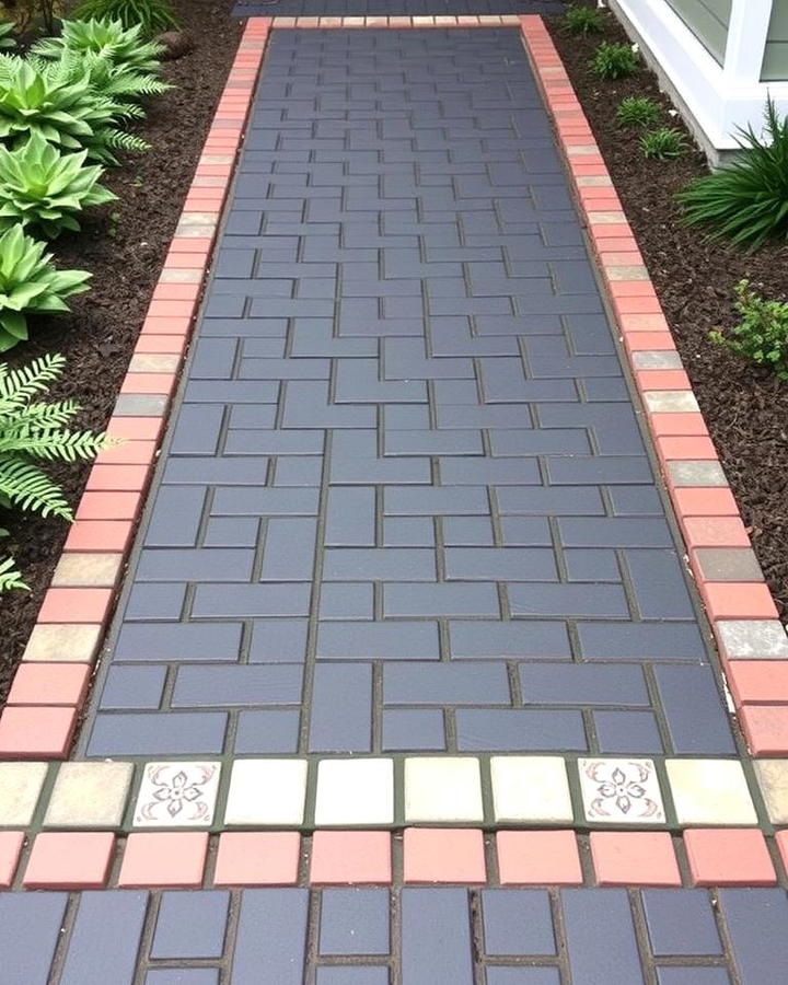 Black Brick Walkway with Patterned Edging