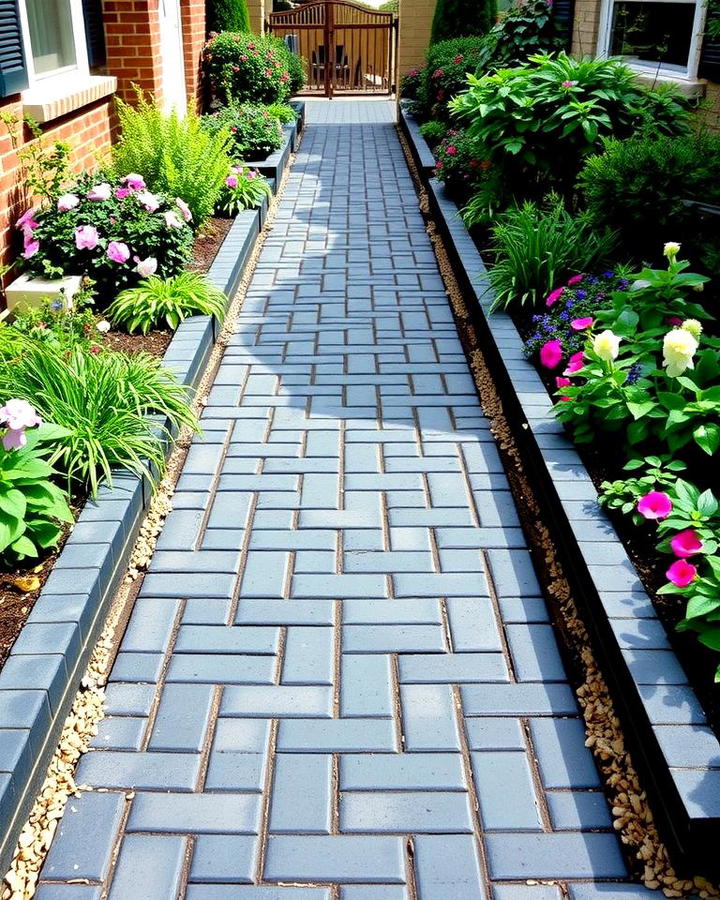 Black Brick Walkway with Planter Edges