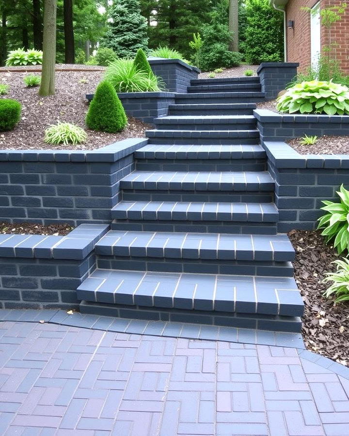 Black Brick Walkway with Raised Steps