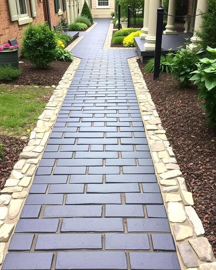 Black Brick Walkway with Rustic Cobblestone Accents