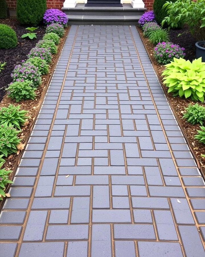 Black Brick Walkway with Symmetrical Patterns