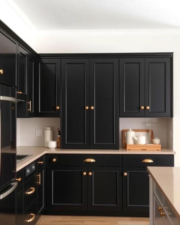 Black Cabinets with Beige Hardware