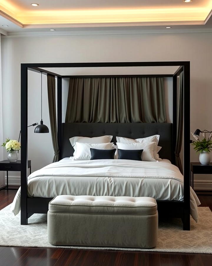 Black Canopy Bed with Integrated Headboard