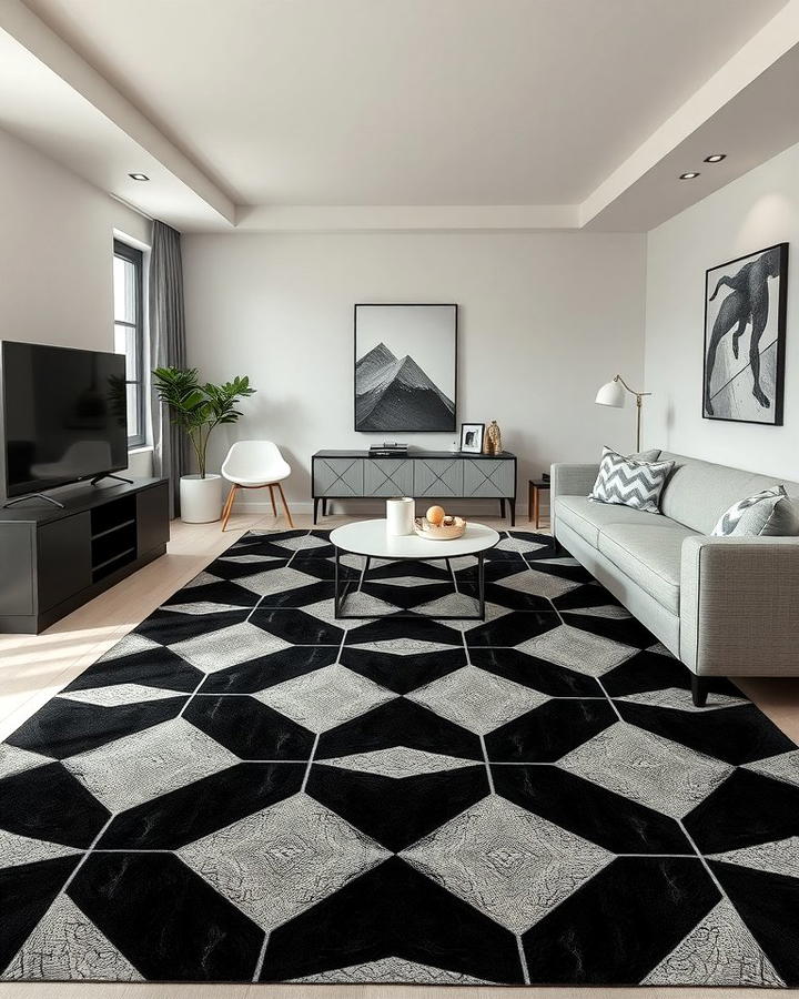 Black Carpet with Geometric Patterns