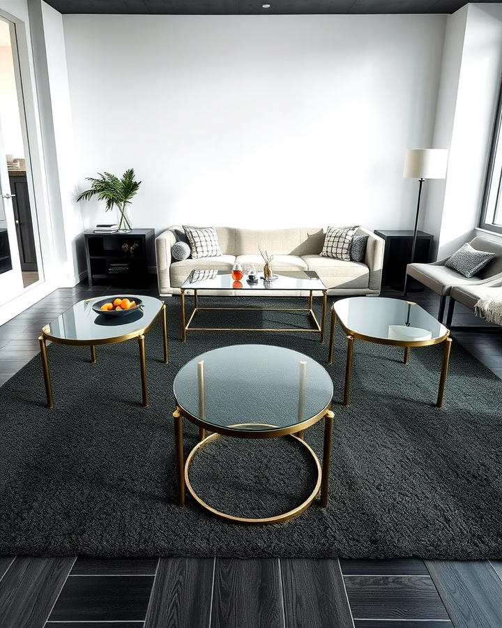 Black Carpet with Glass Top Tables