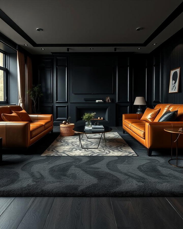 Black Carpet with Leather Furniture