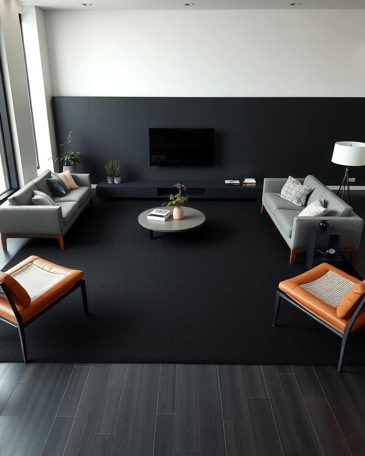 Black Carpet with Minimalist Furniture