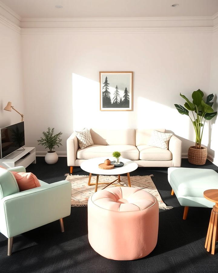 Black Carpet with Pastel Furniture