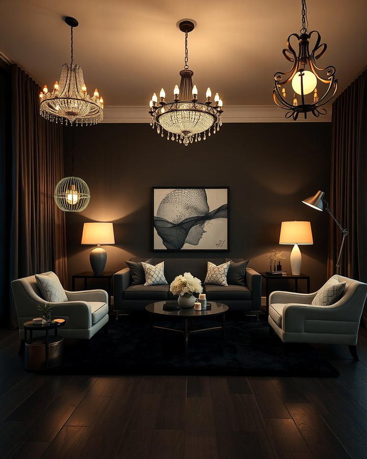 Black Carpet with Statement Lighting