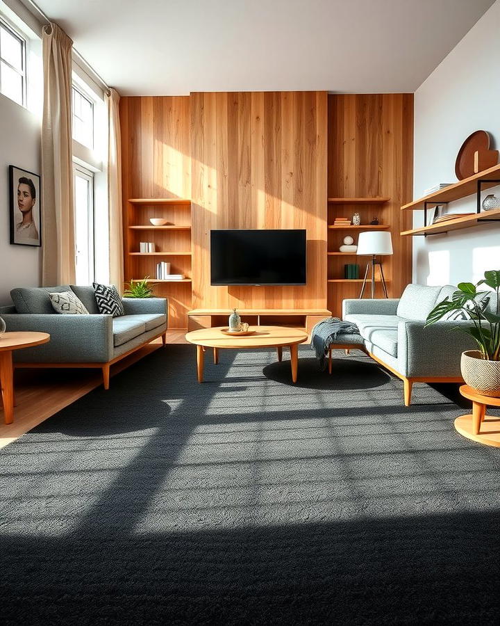 Black Carpet with Wooden Accents