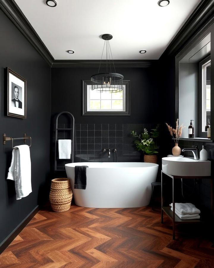 Black Ceiling with Brown Flooring