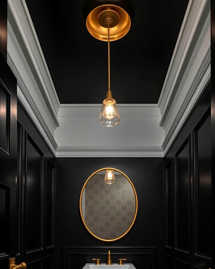 Black Ceiling with Gold Pendant Light