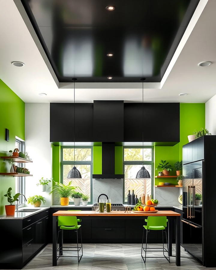 Black Ceiling with Green Accents