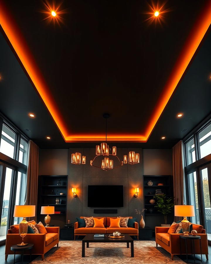 Black Ceiling with Orange Lighting