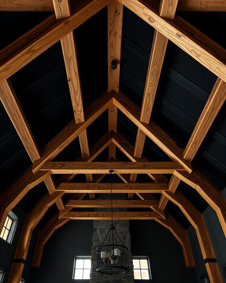 Black Ceiling with Wooden Beams