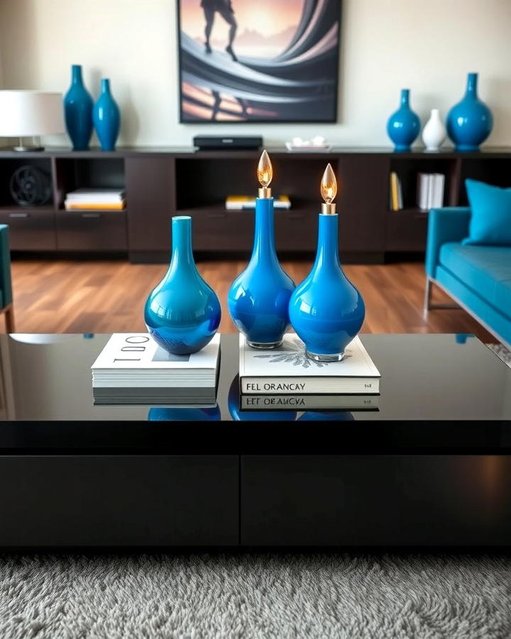 Black Coffee Table with Blue Accents