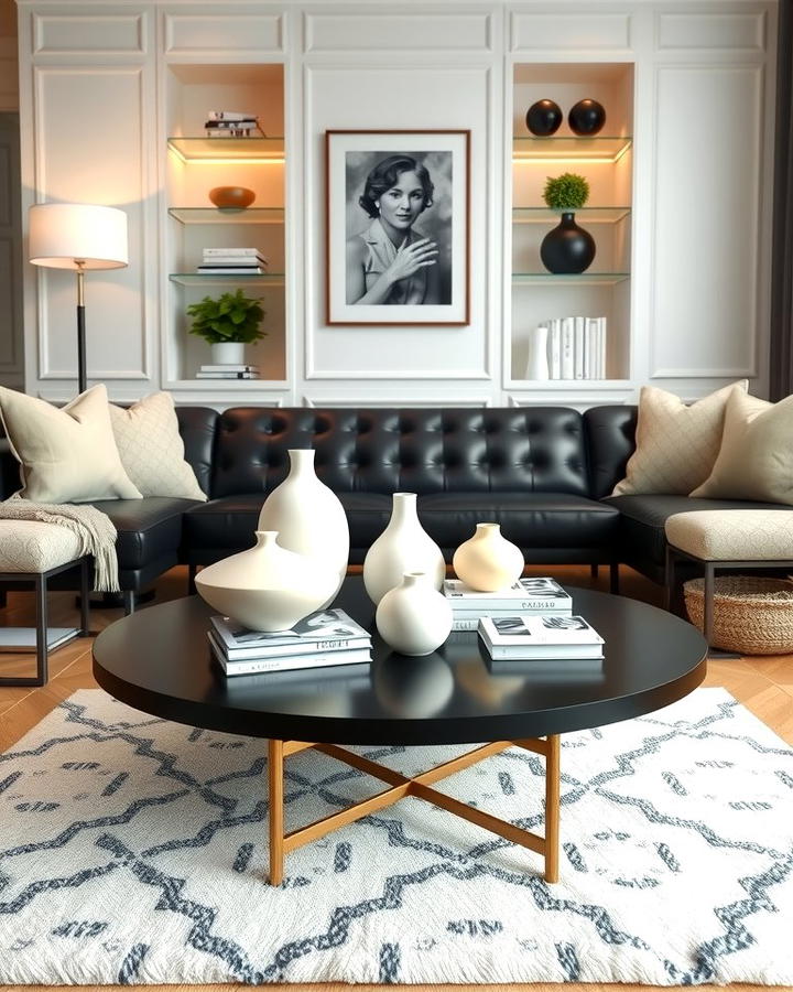 Black Coffee Table with Cream Decor