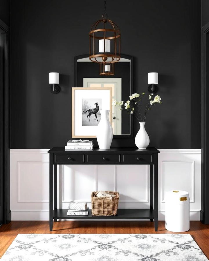 Black Console Table with White Accents