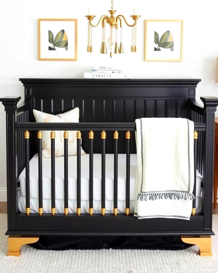 Black Crib with Gold Accents