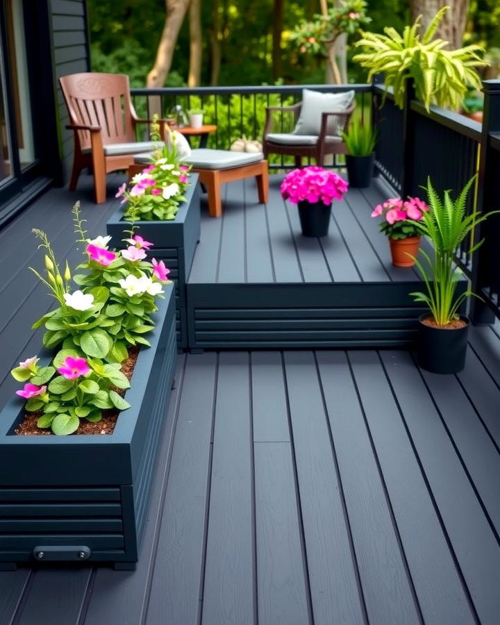 Black Deck with Built In Planters