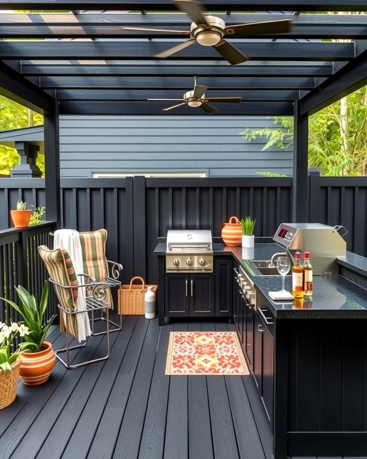 Black Deck with Outdoor Kitchen