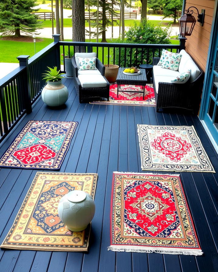 Black Deck with Outdoor Rugs