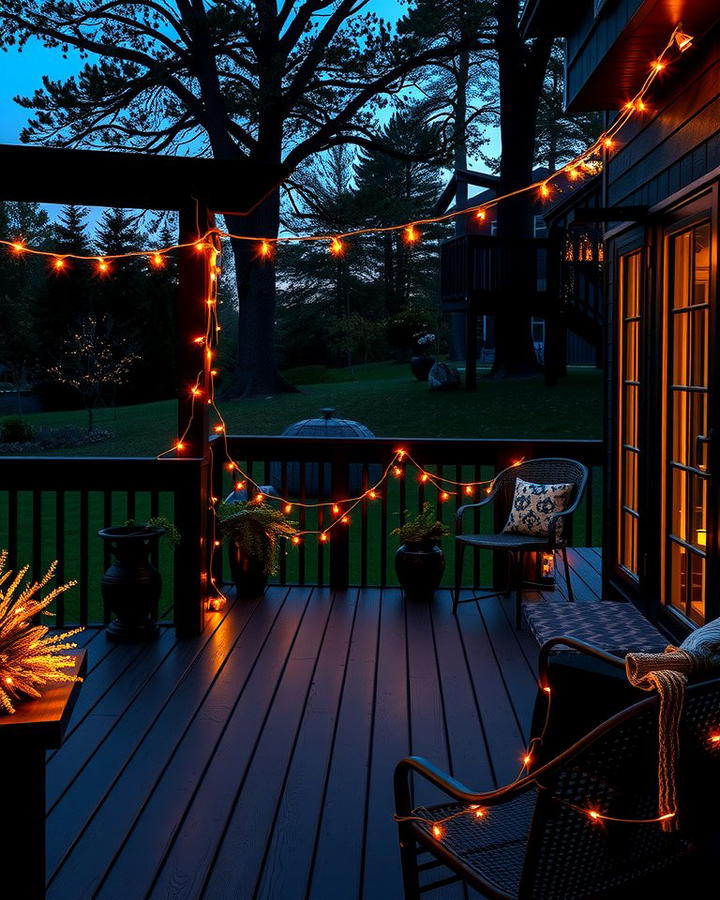 Black Deck with String Lights