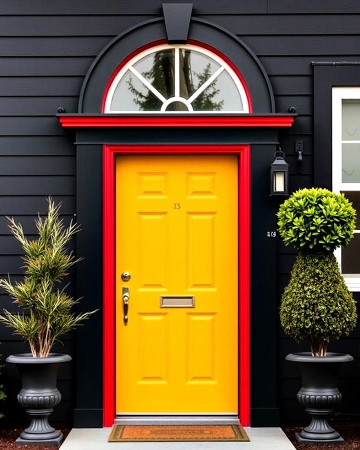 Black Exterior House With a Pop of Vibrant Door Color