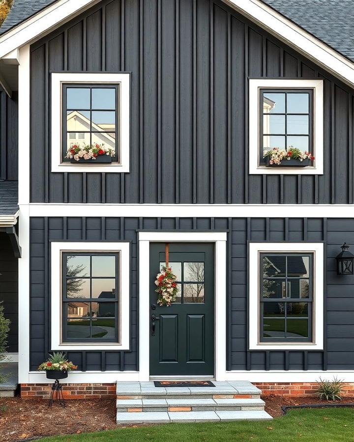 Black Exterior with Vertical and Horizontal Siding Mix