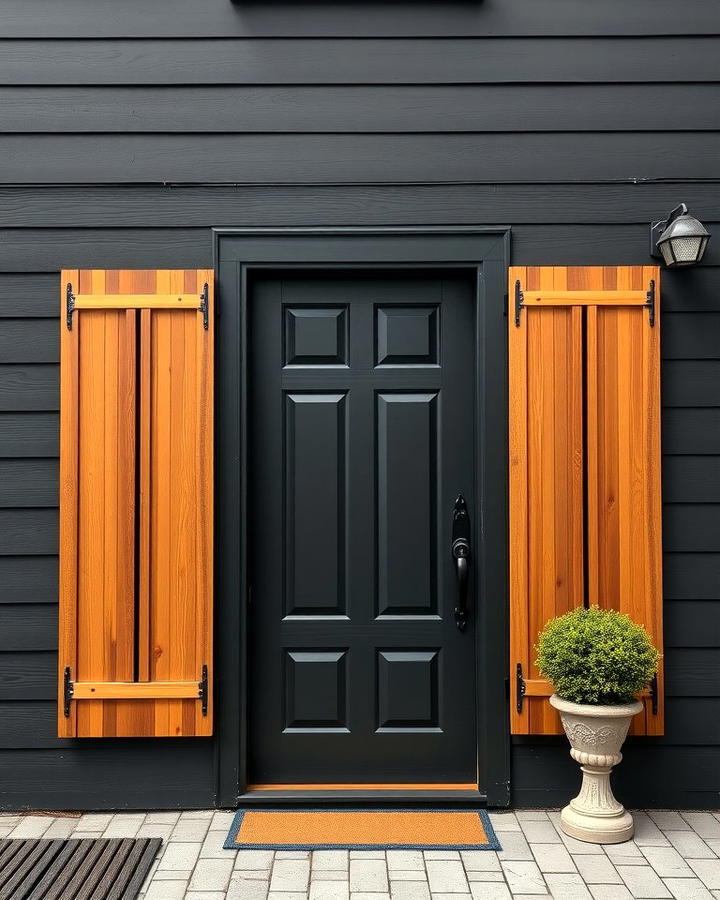 Black Exterior with Wooden Shutters