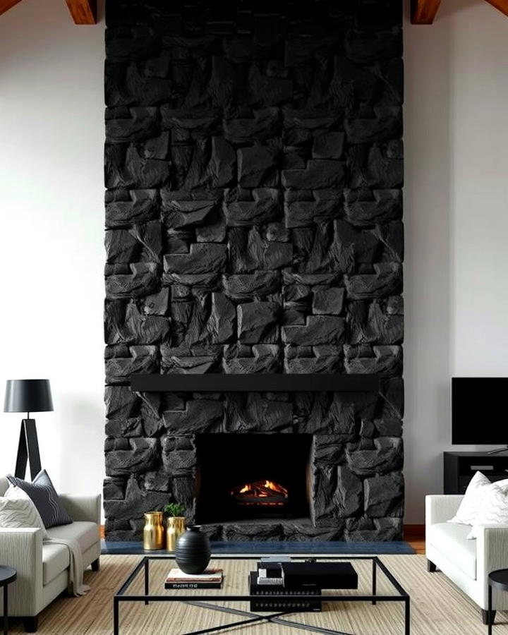 Black Faux Stone Fireplace