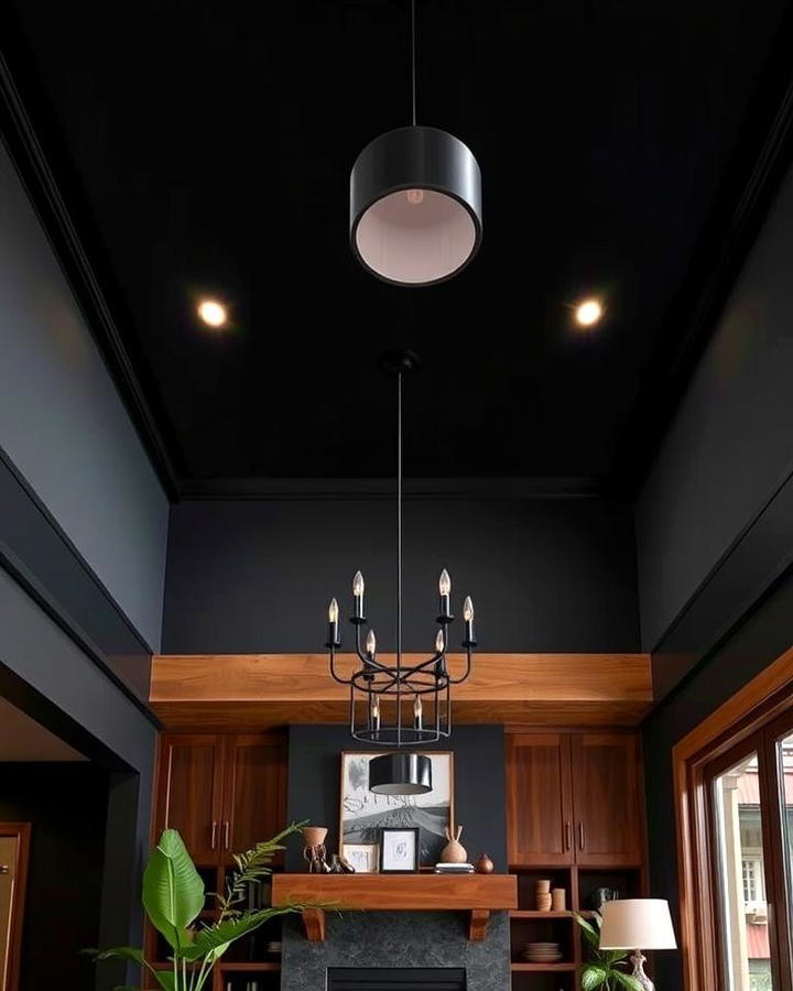 Black Feature Ceilings with Wooden Elements