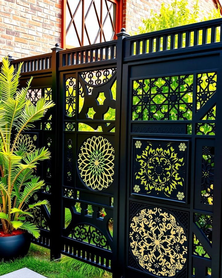 Black Fence with Decorative Panels