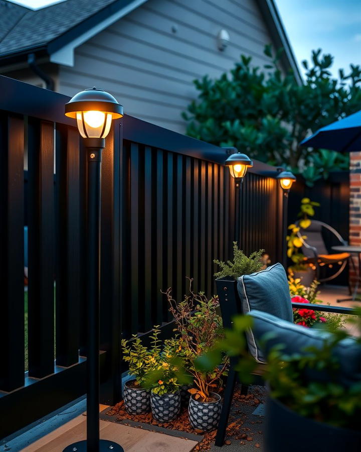 Black Fence with Integrated Lighting