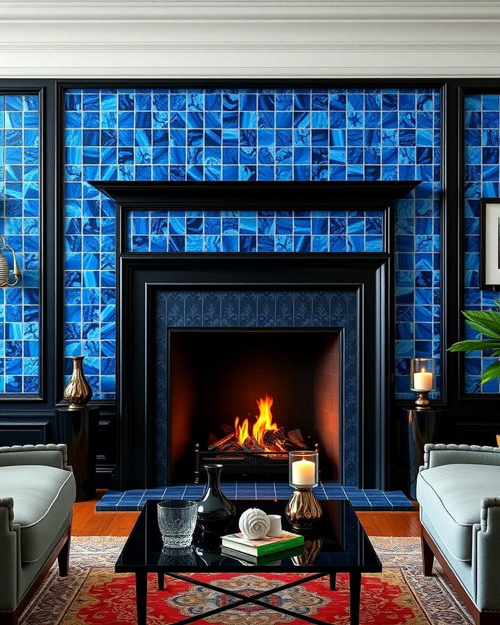 Black Fireplace with Blue Surround