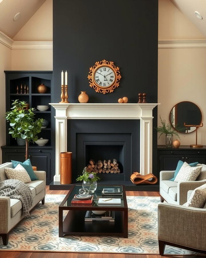 Black Fireplace with Cream Surround