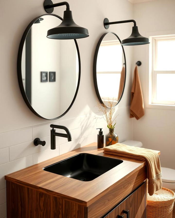 Black Fixtures with Wooden Vanity