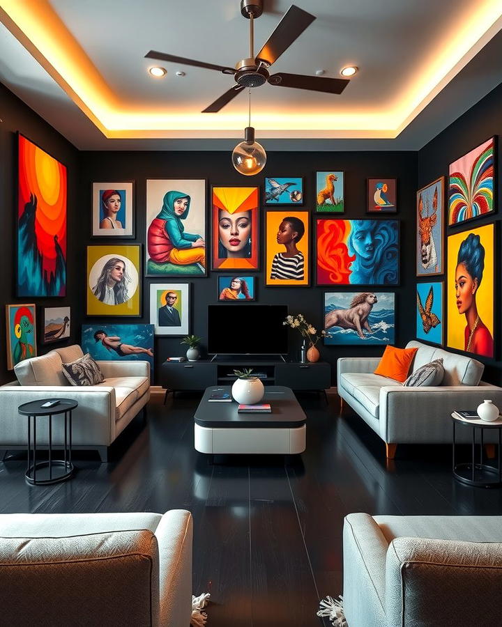 Black Floor with Colorful Artwork