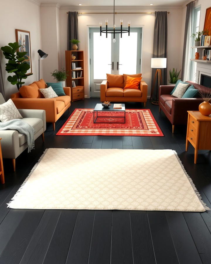 Black Floor with Cozy Area Rugs