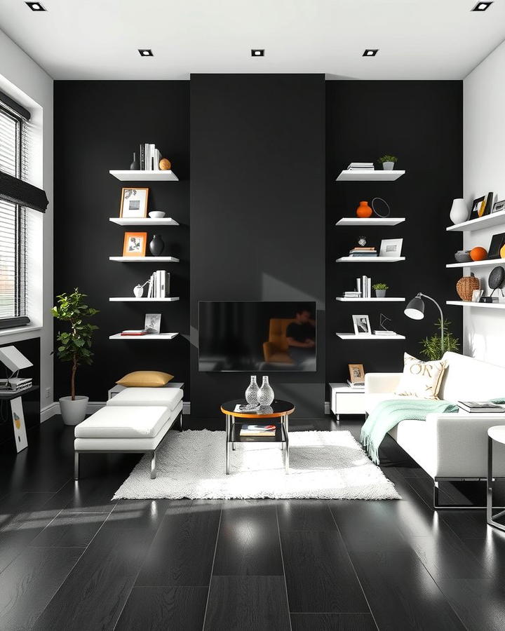 Black Floor with Floating Furniture