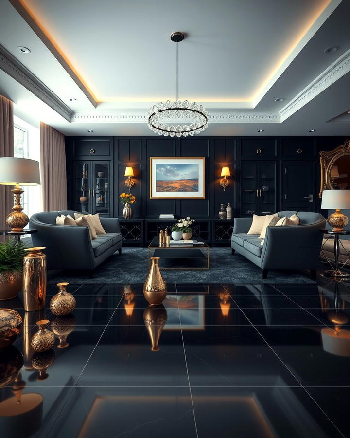 Black Floor with Metallic Accents