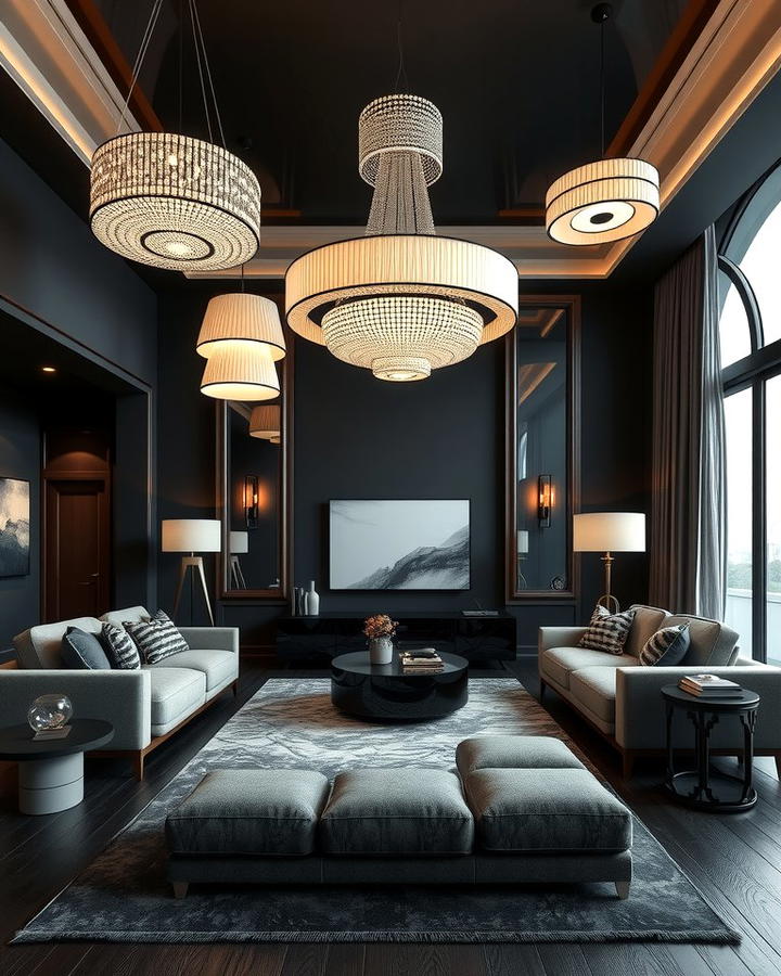 Black Floor with Statement Lighting