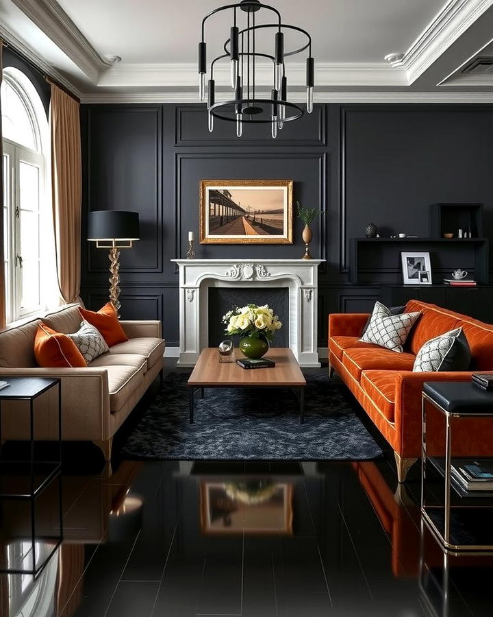 Black Floor with Velvet Furniture