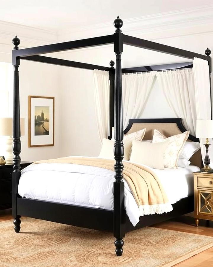 Black Four Poster Bed with White Linens